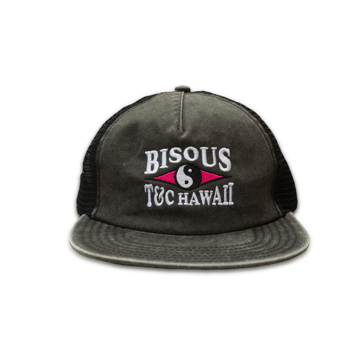 BISOUS x T&C 5 PANEL FLAT TRUCKER - WASHED BLACK