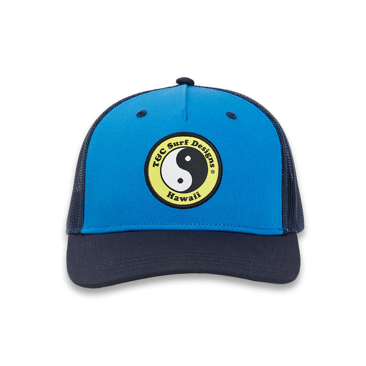 T&C Surf Designs YY Trucker Cap - Dark Navy Royal Blue Yellow logo